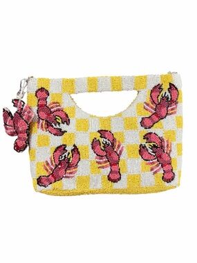 🦀Handcrafted in India Beaded Sequin Lobsters Checked Lobster Clutch /Crossbody